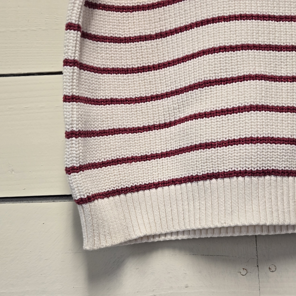 LOFT Cream Knit Top with Burgundy Stripe - Picture 4 of 4